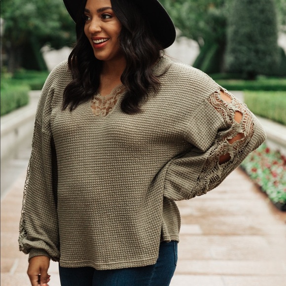 Chloe Lace & Drape Sweater in Olive - Picture 4 of 8